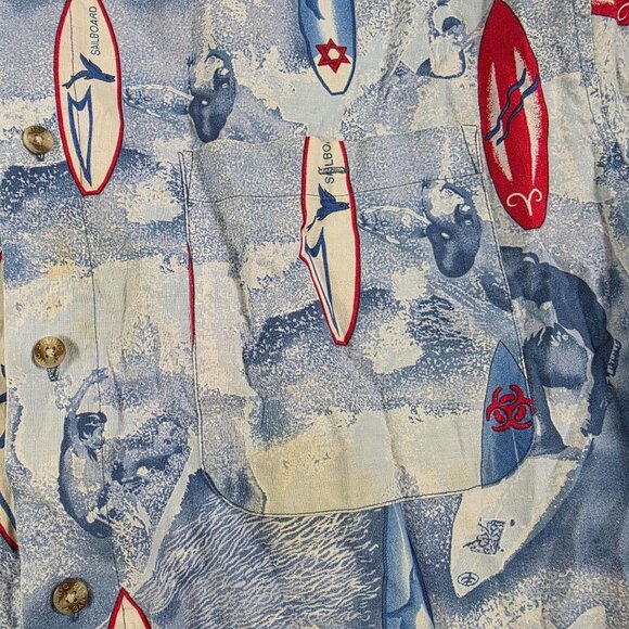 212 NYC Hawaiian Mens Size XL Blue White Button Up Shirt Surfboard Surfer Aloha - Picture 5 of 9